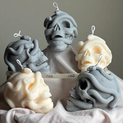 Halloween Skull With Snakes Candle - HartCentered