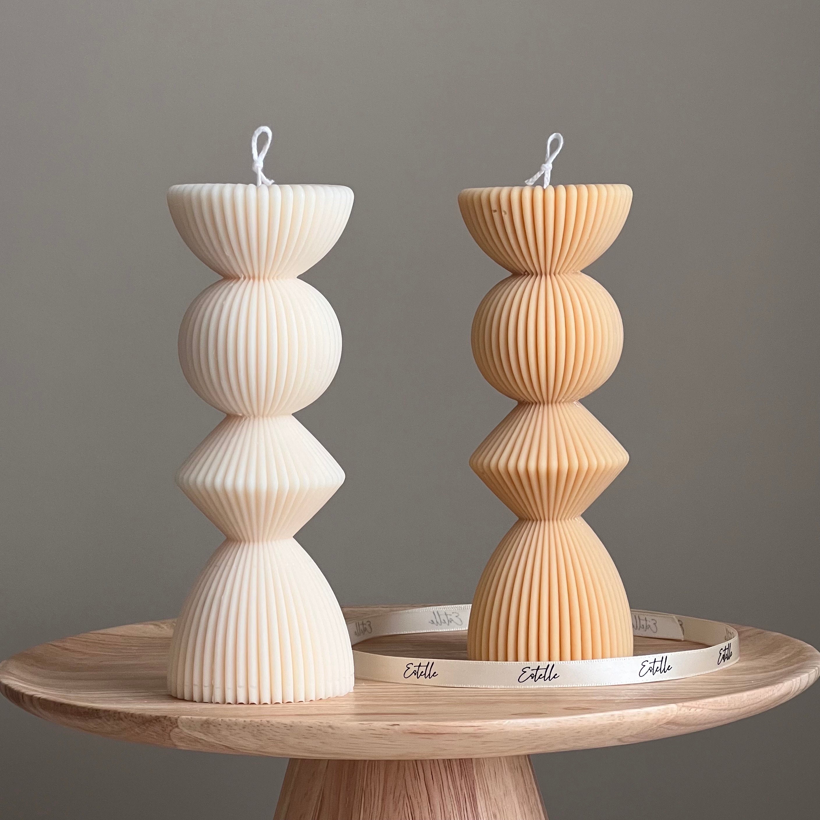 Ribbed Geometric Pillar Candle - HartCentered