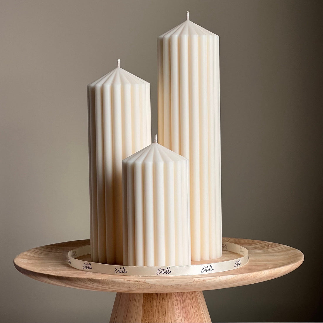 Huge Ribbed Peak Pillar Candle Trio - HartCentered