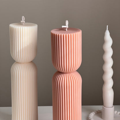 Ribbed Hourglass Pillar Candle - HartCentered