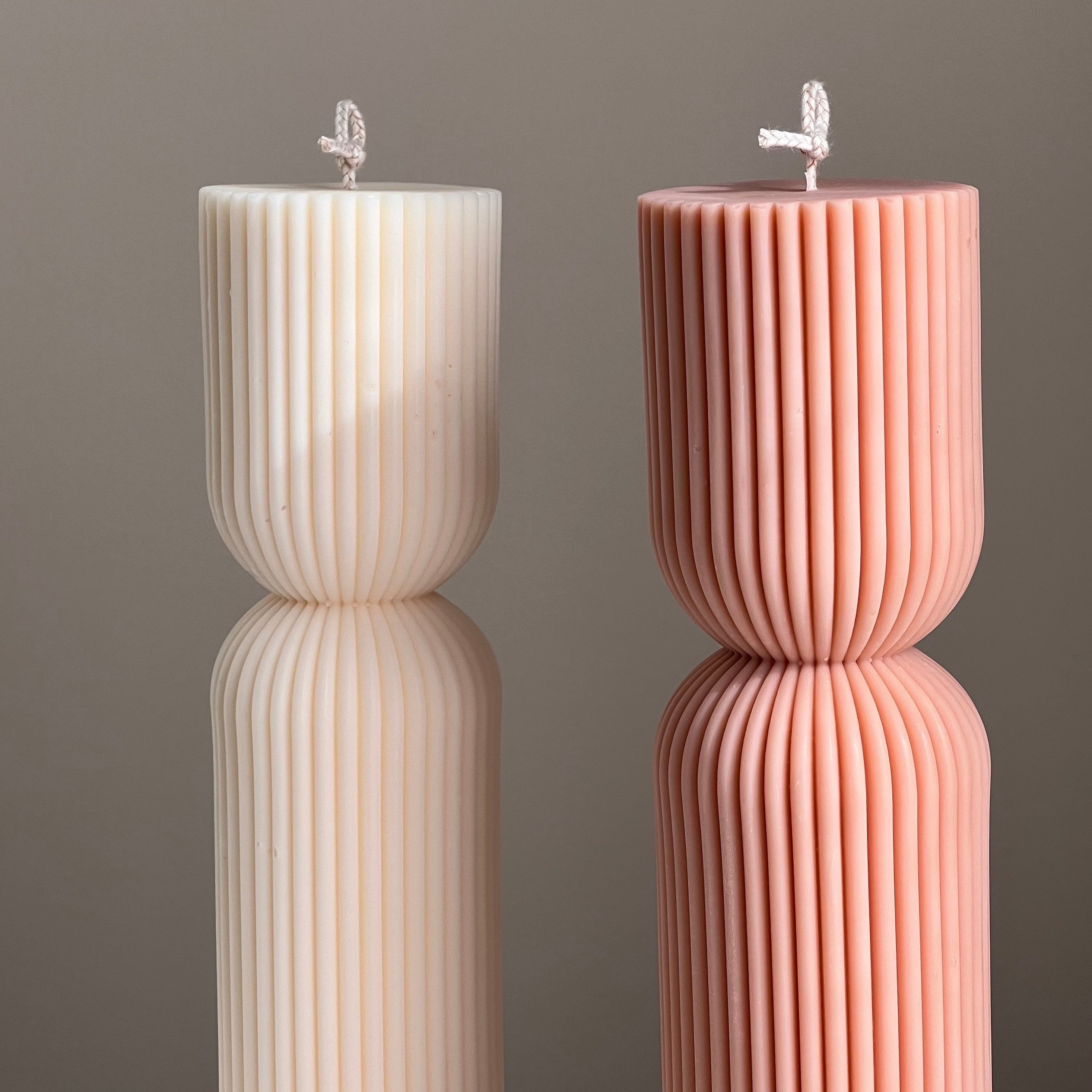 Ribbed Hourglass Pillar Candle - HartCentered