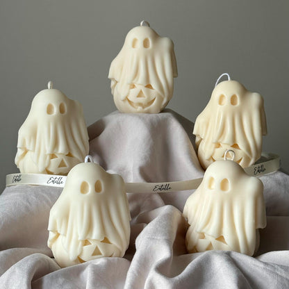 Cute Halloween Ghost With Pumpkin Candle-2