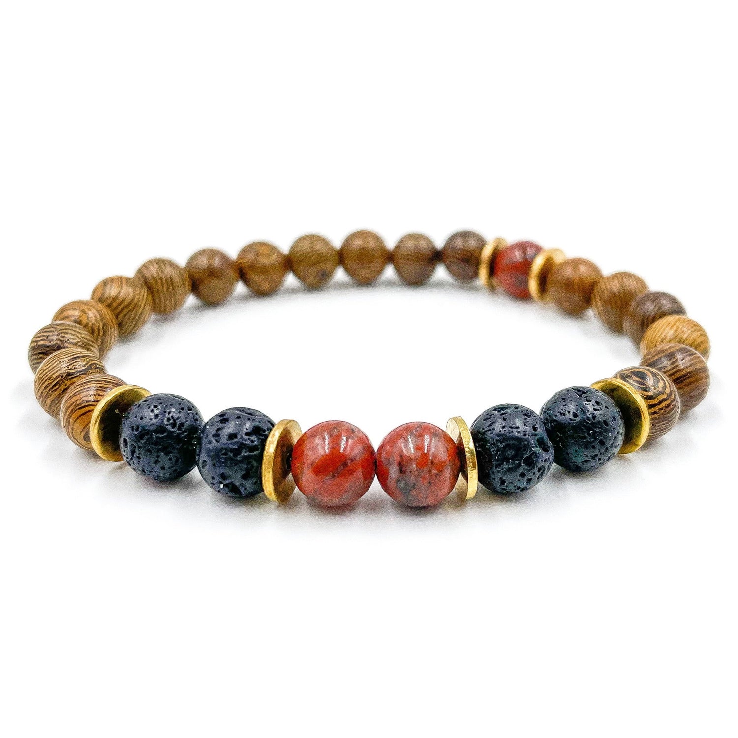 Central Premium - Red Jasper, Lava Rock, &amp; Zebrawood Mala Beaded Bracelet-2