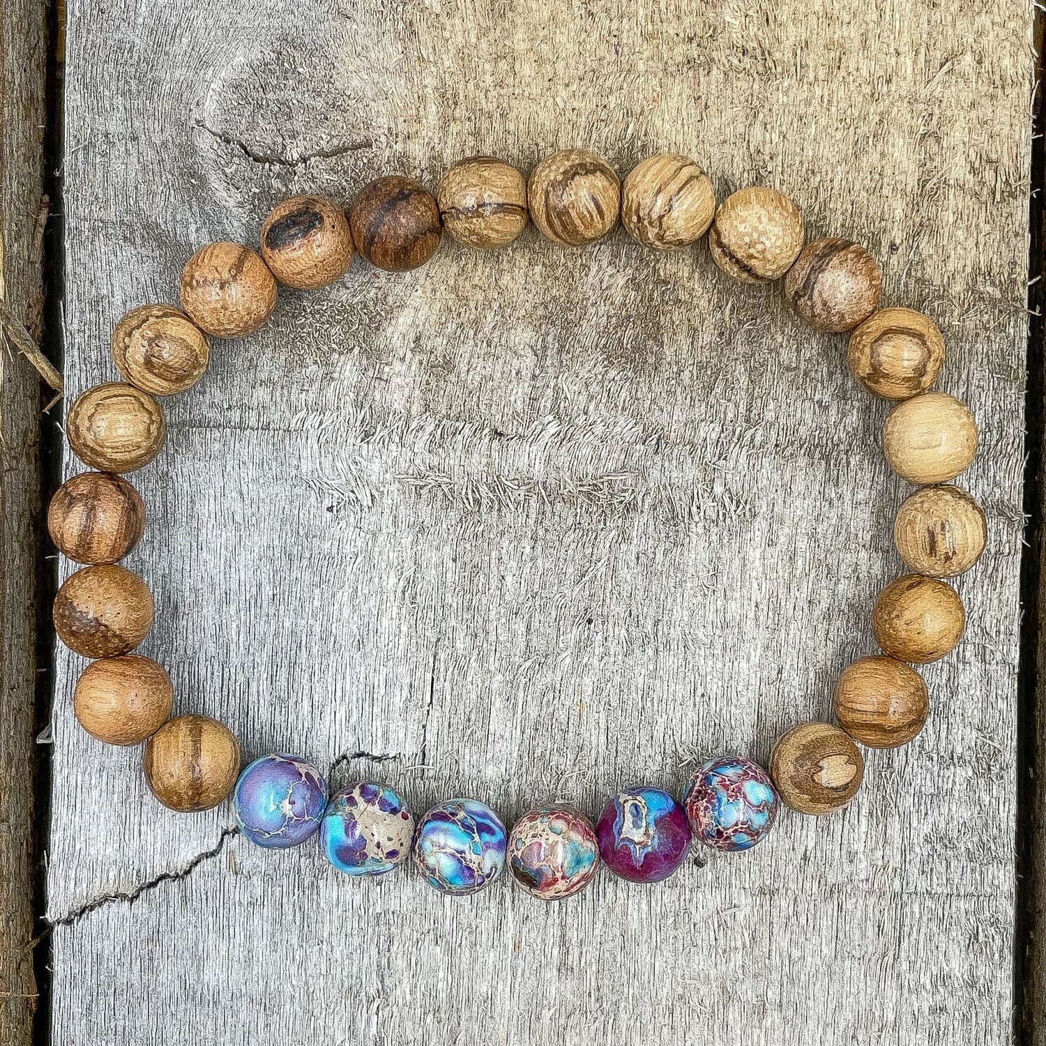 Grove - Galaxy Jasper &amp; Light Sandalwood Mala Beaded Bracelet-3