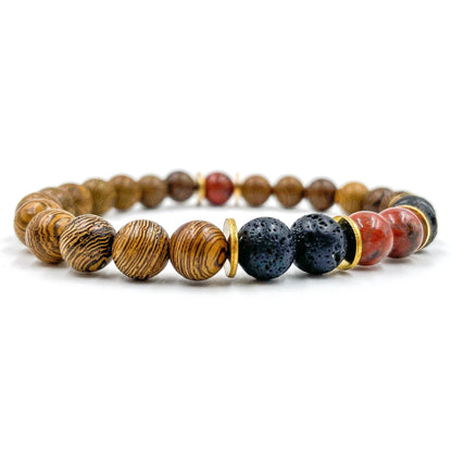 Central Premium - Red Jasper, Lava Rock, &amp; Zebrawood Mala Beaded Bracelet-1