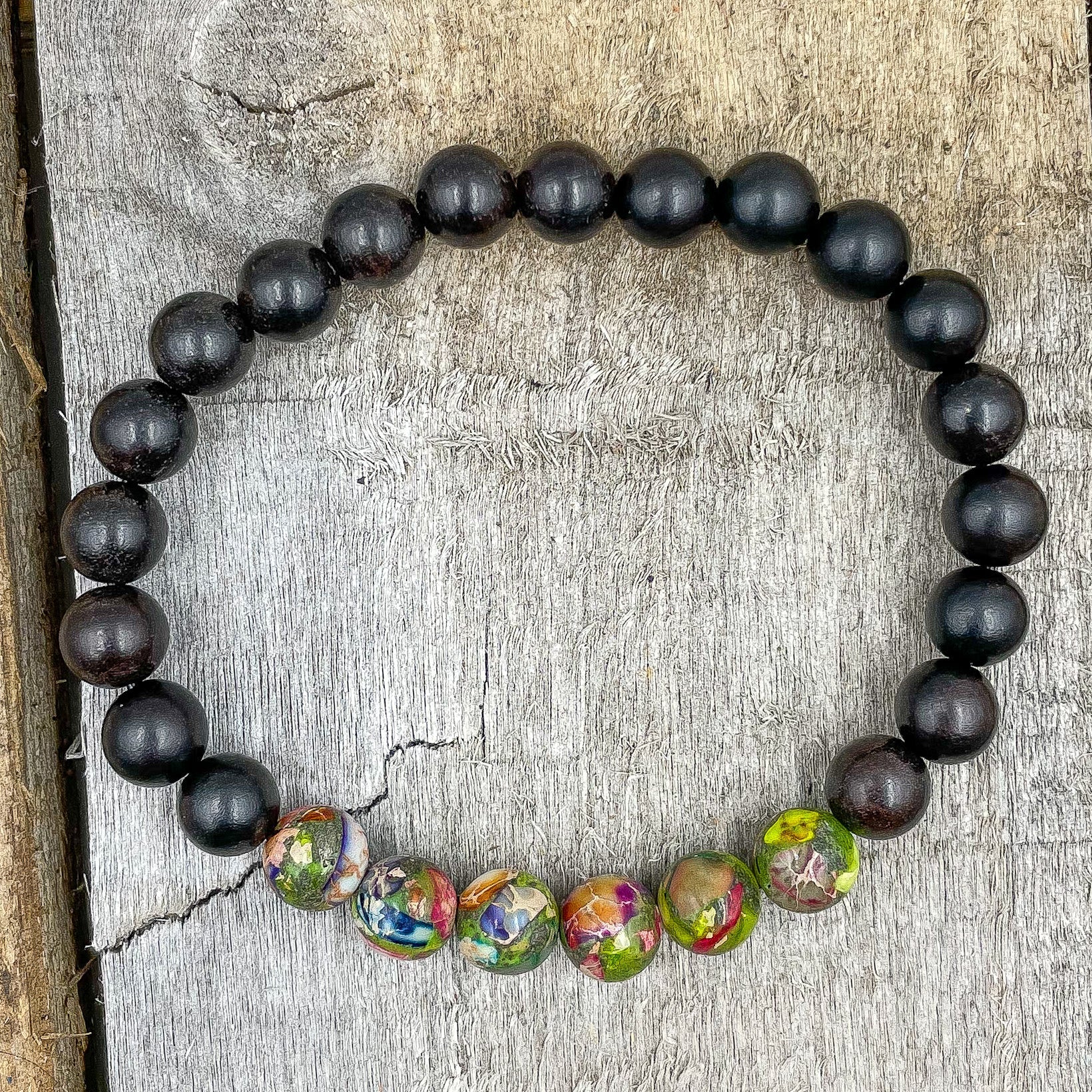 Grove - Rainbow Jasper &amp; Ebony Blackwood Mala Beaded Bracelet-3