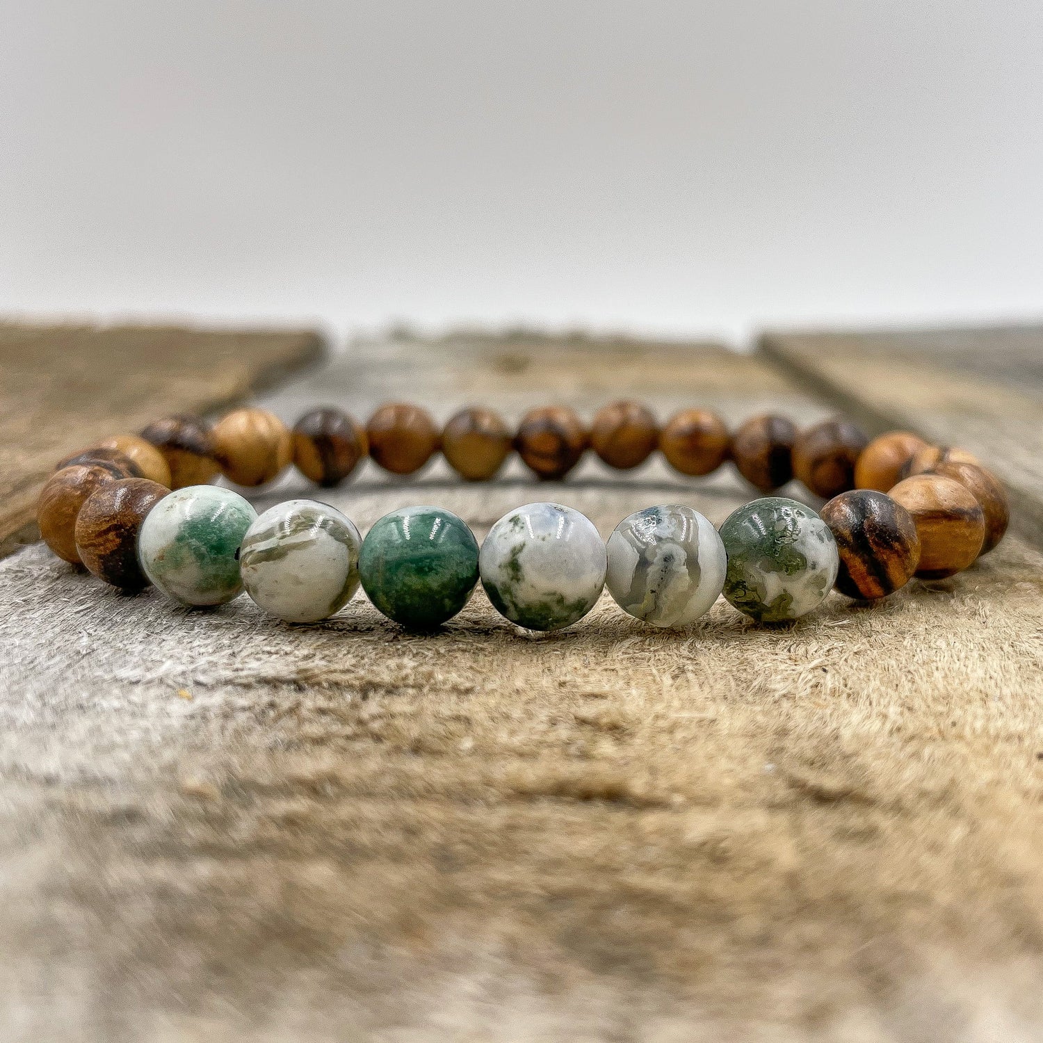 Grove - Tree Agate &amp; Dark Sandalwood Mala Beaded Bracelet-1