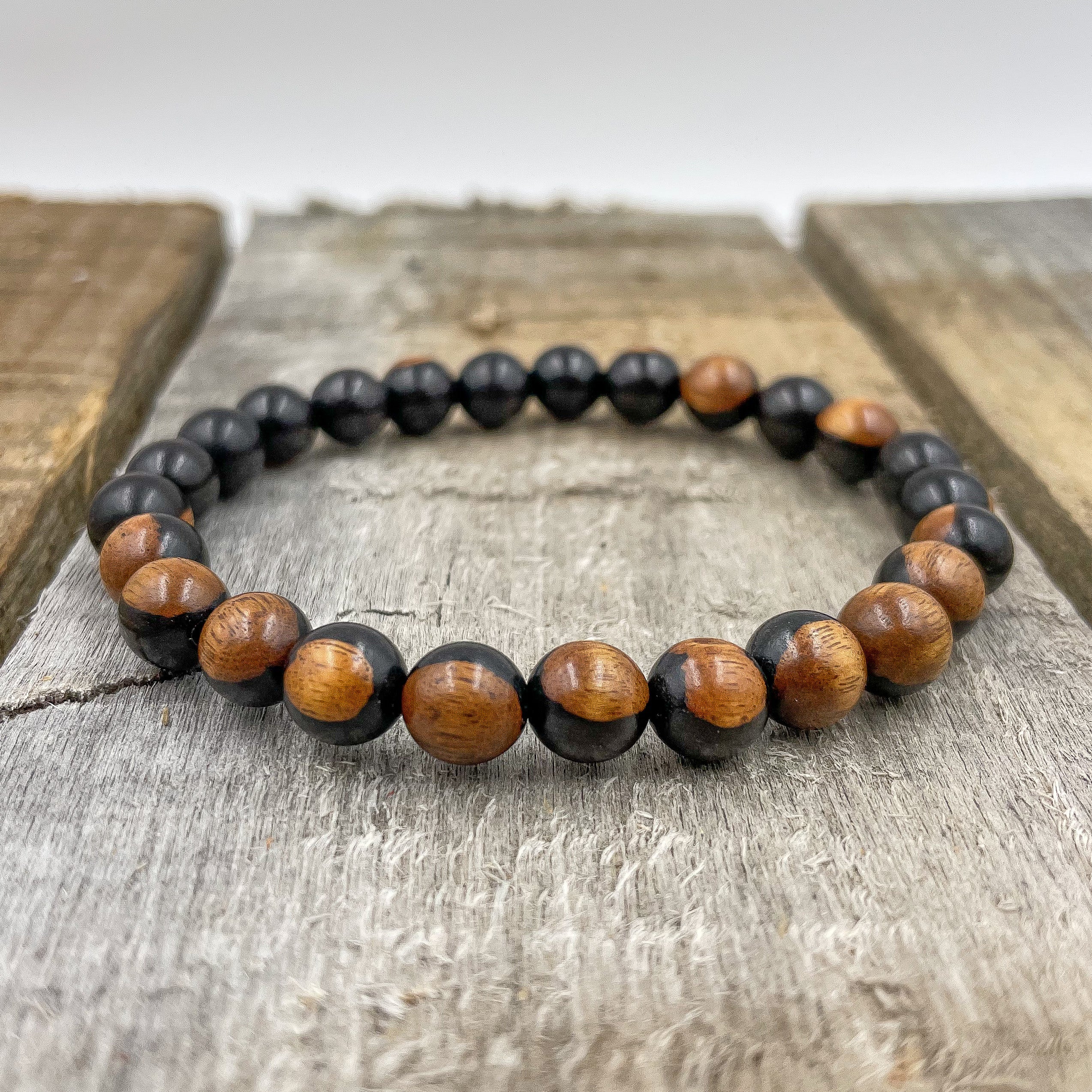 Union - Dual Black/Brown Sandalwood Mala Beaded Bracelet-2