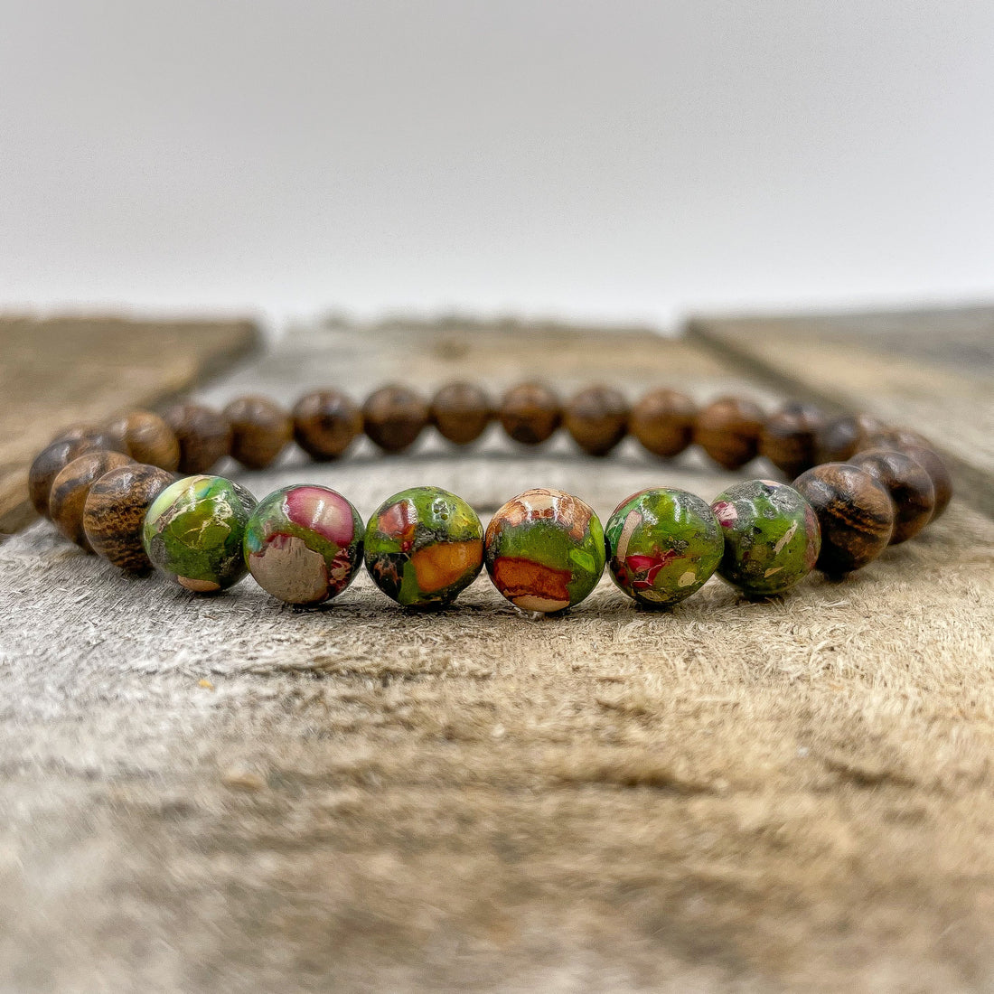 Grove - Rainbow Jasper &amp; Tigerskin Sandalwood Mala Beaded Bracelet-1