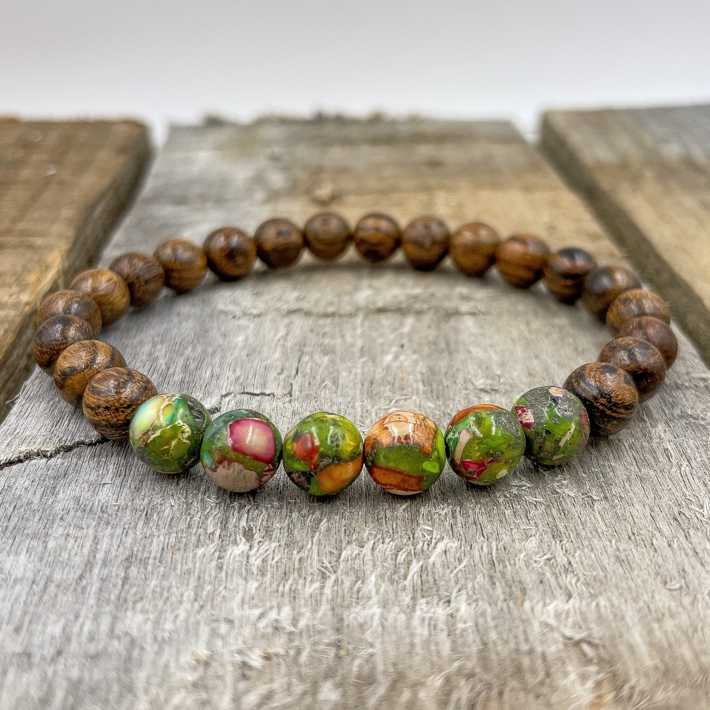 Grove - Rainbow Jasper &amp; Tigerskin Sandalwood Mala Beaded Bracelet-2