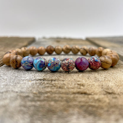 Grove - Galaxy Jasper &amp; Light Sandalwood Mala Beaded Bracelet-1