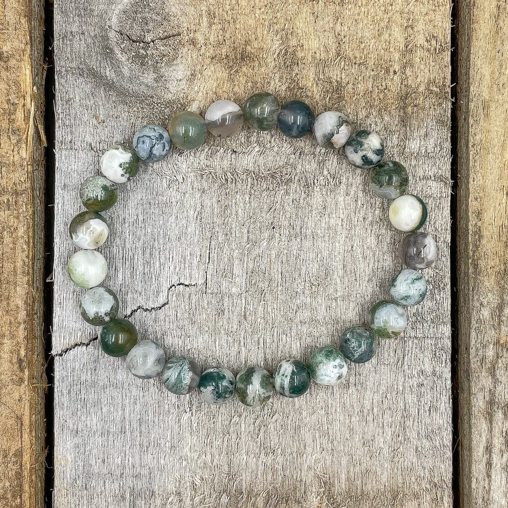 Union - Tree Agate Green Gemstone Beaded Bracelet-3