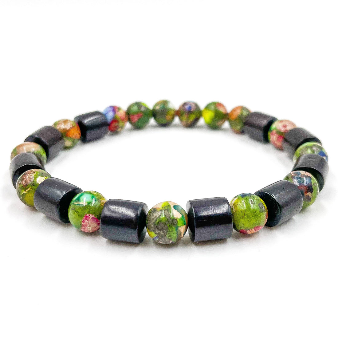 Henley - Imperial Rainbow Jasper &amp; Ebony Blackwood Mala Bracelet-1