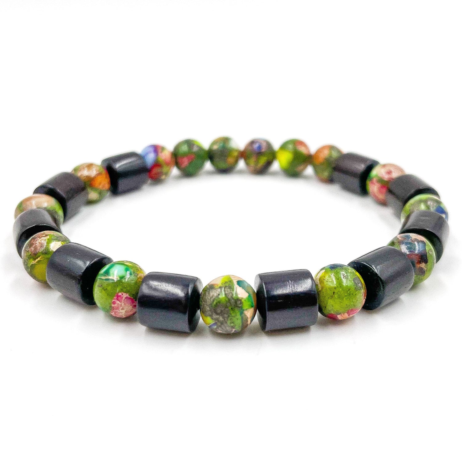 Henley - Imperial Rainbow Jasper &amp; Ebony Blackwood Mala Bracelet-1