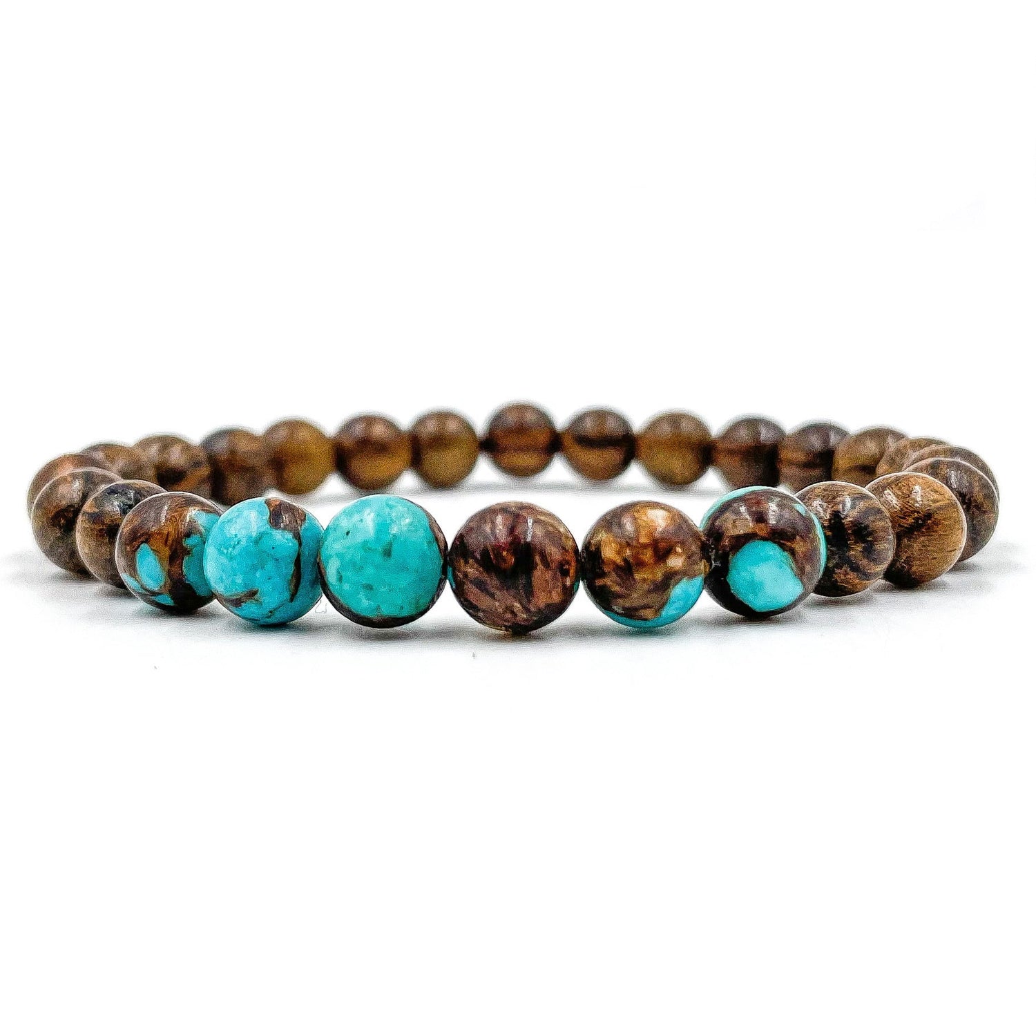 Grove - Bronzite Turquoise &amp; Tigerskin Sandalwood Mala Beaded Bracelet-0