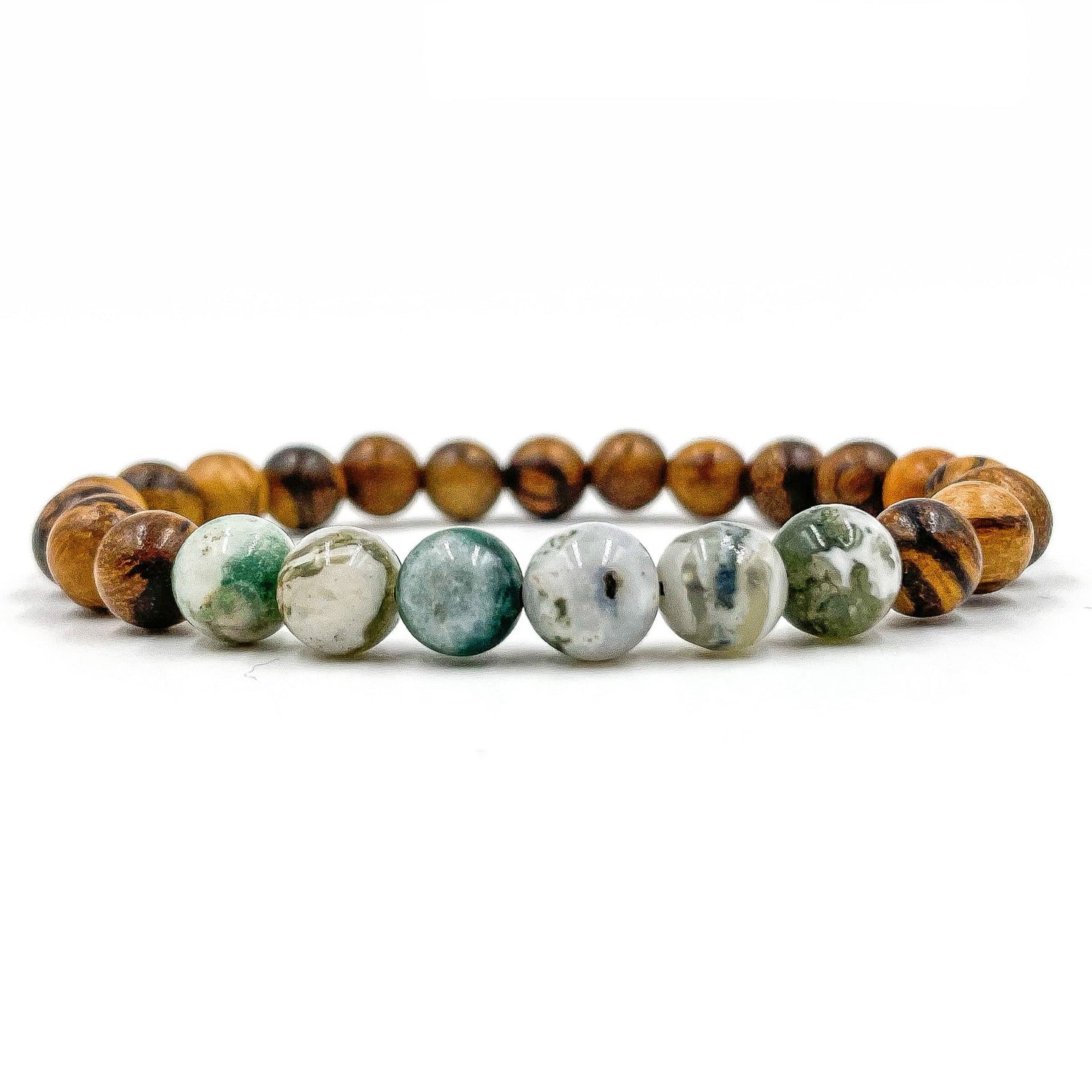 Grove - Tree Agate &amp; Dark Sandalwood Mala Beaded Bracelet-0