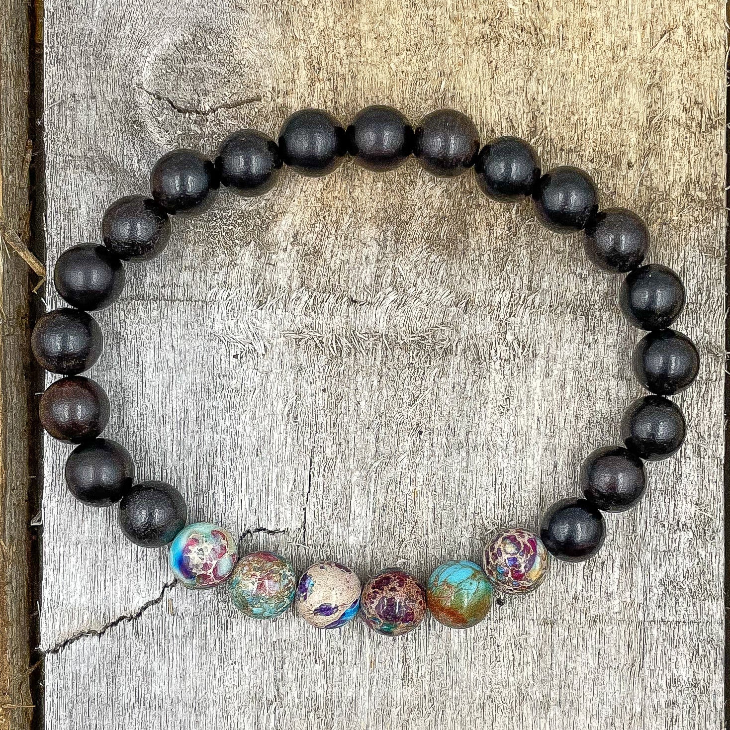 Grove - Galaxy Jasper &amp; Ebony Blackwood Mala Beaded Bracelet-3