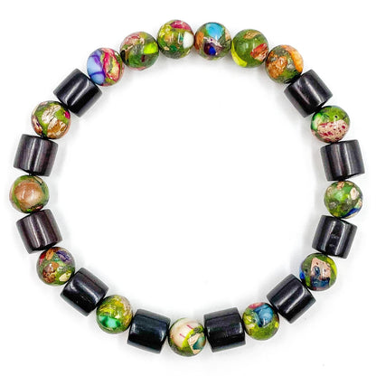 Henley - Imperial Rainbow Jasper &amp; Ebony Blackwood Mala Bracelet-3