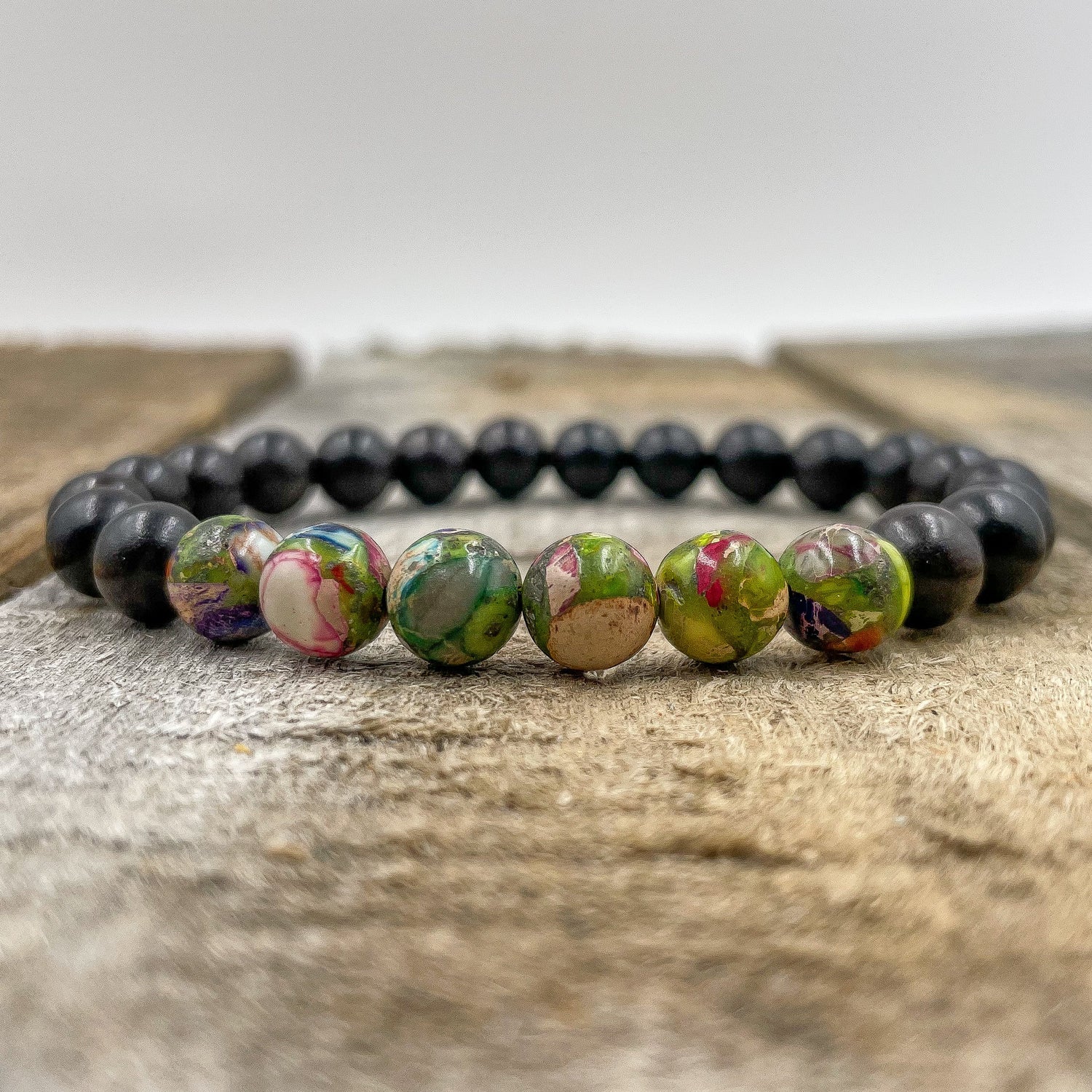 Grove - Rainbow Jasper &amp; Ebony Blackwood Mala Beaded Bracelet-1