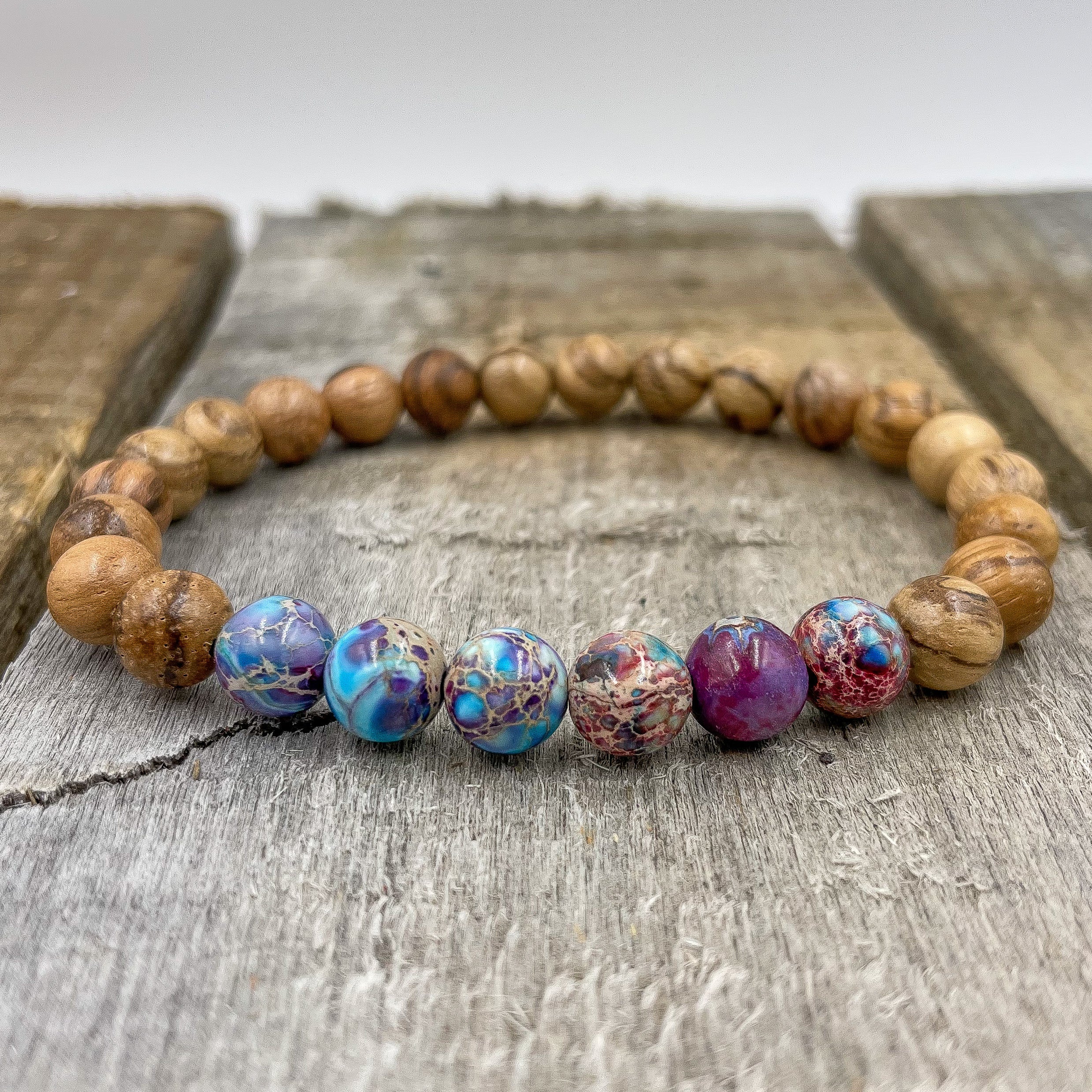 Grove - Galaxy Jasper &amp; Light Sandalwood Mala Beaded Bracelet-2