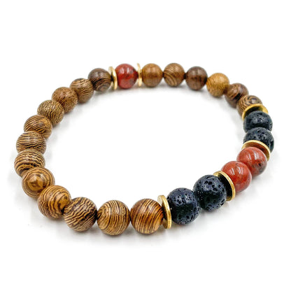 Central Premium - Red Jasper, Lava Rock, &amp; Zebrawood Mala Beaded Bracelet-3