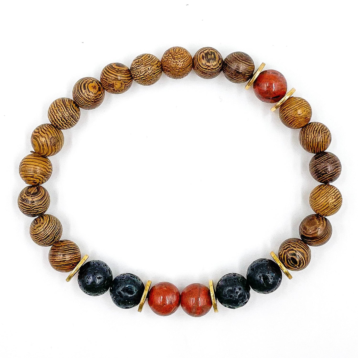 Central Premium - Red Jasper, Lava Rock, &amp; Zebrawood Mala Beaded Bracelet-4