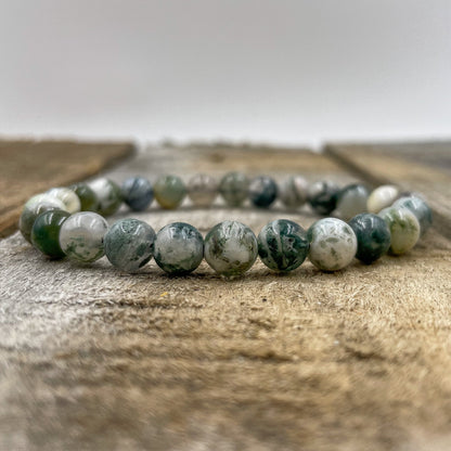 Union - Tree Agate Green Gemstone Beaded Bracelet-1