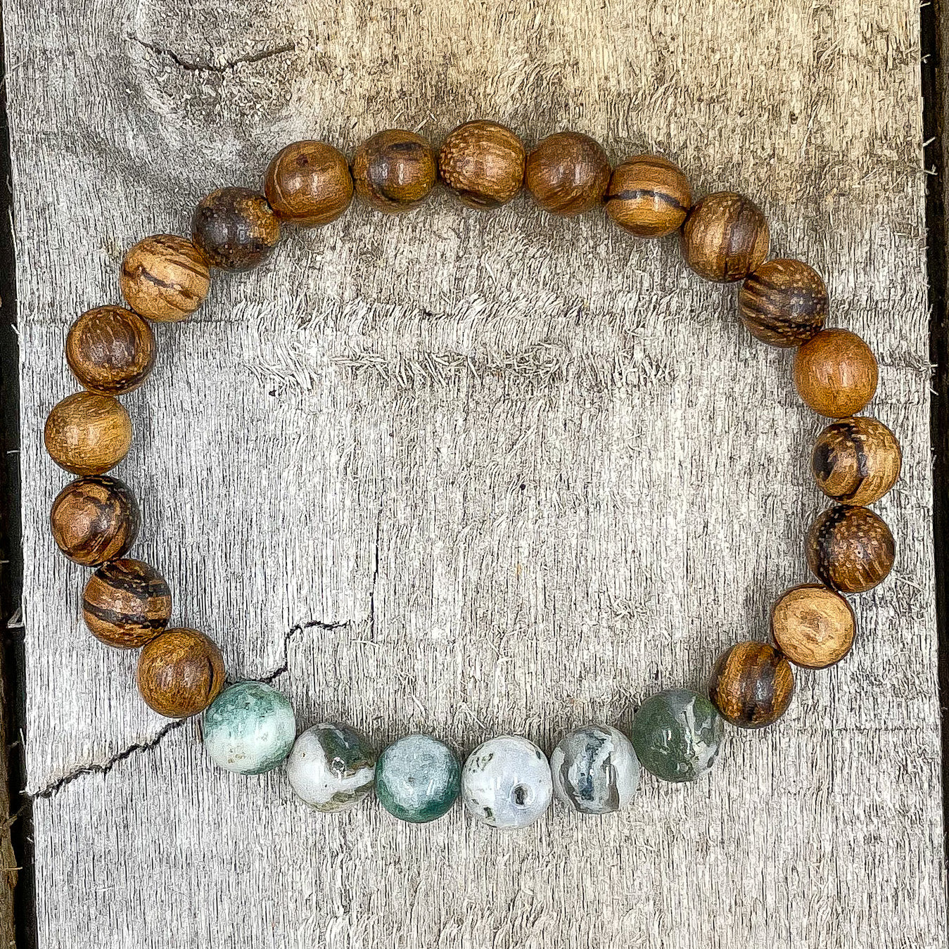 Grove - Tree Agate &amp; Dark Sandalwood Mala Beaded Bracelet-3