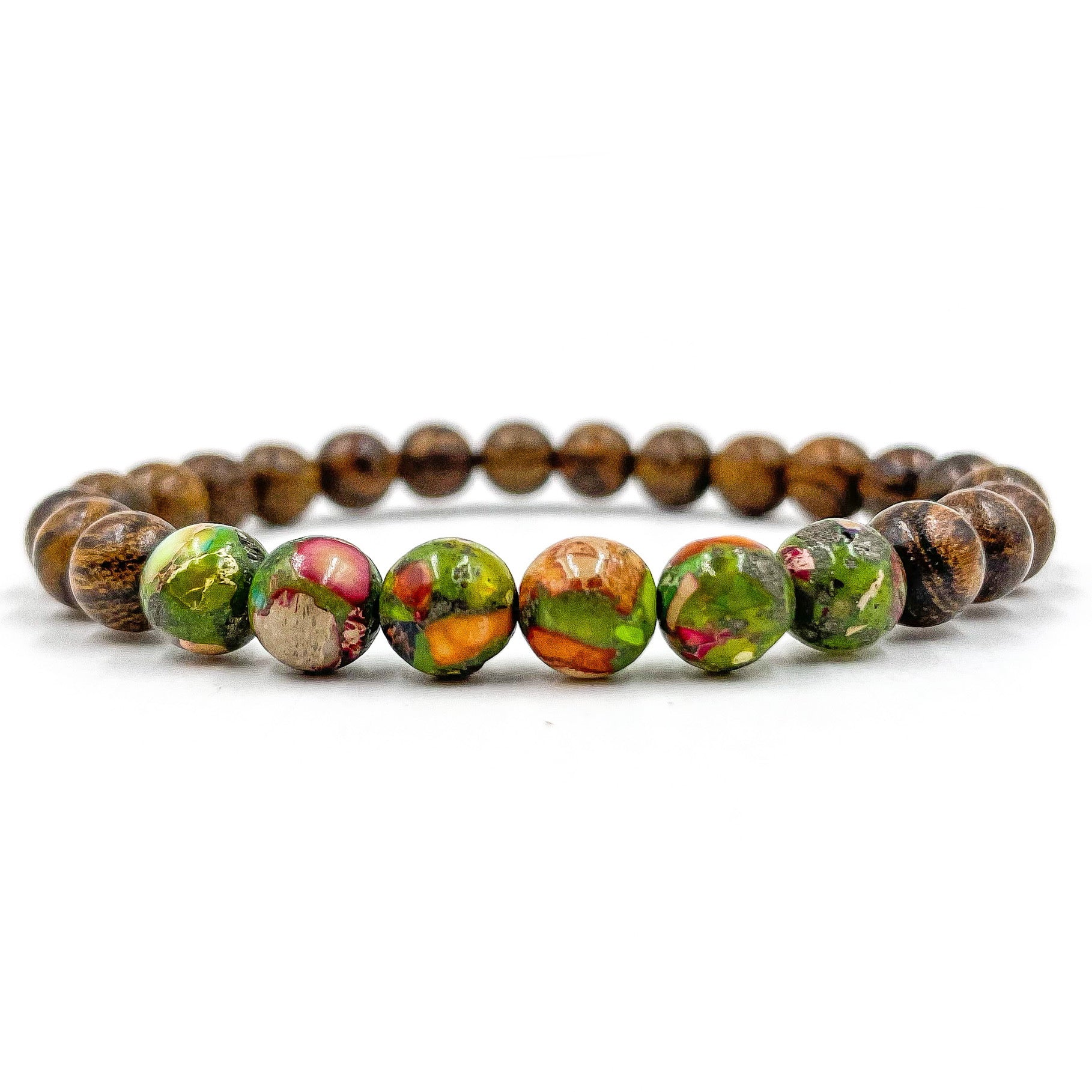 Grove - Rainbow Jasper &amp; Tigerskin Sandalwood Mala Beaded Bracelet-0