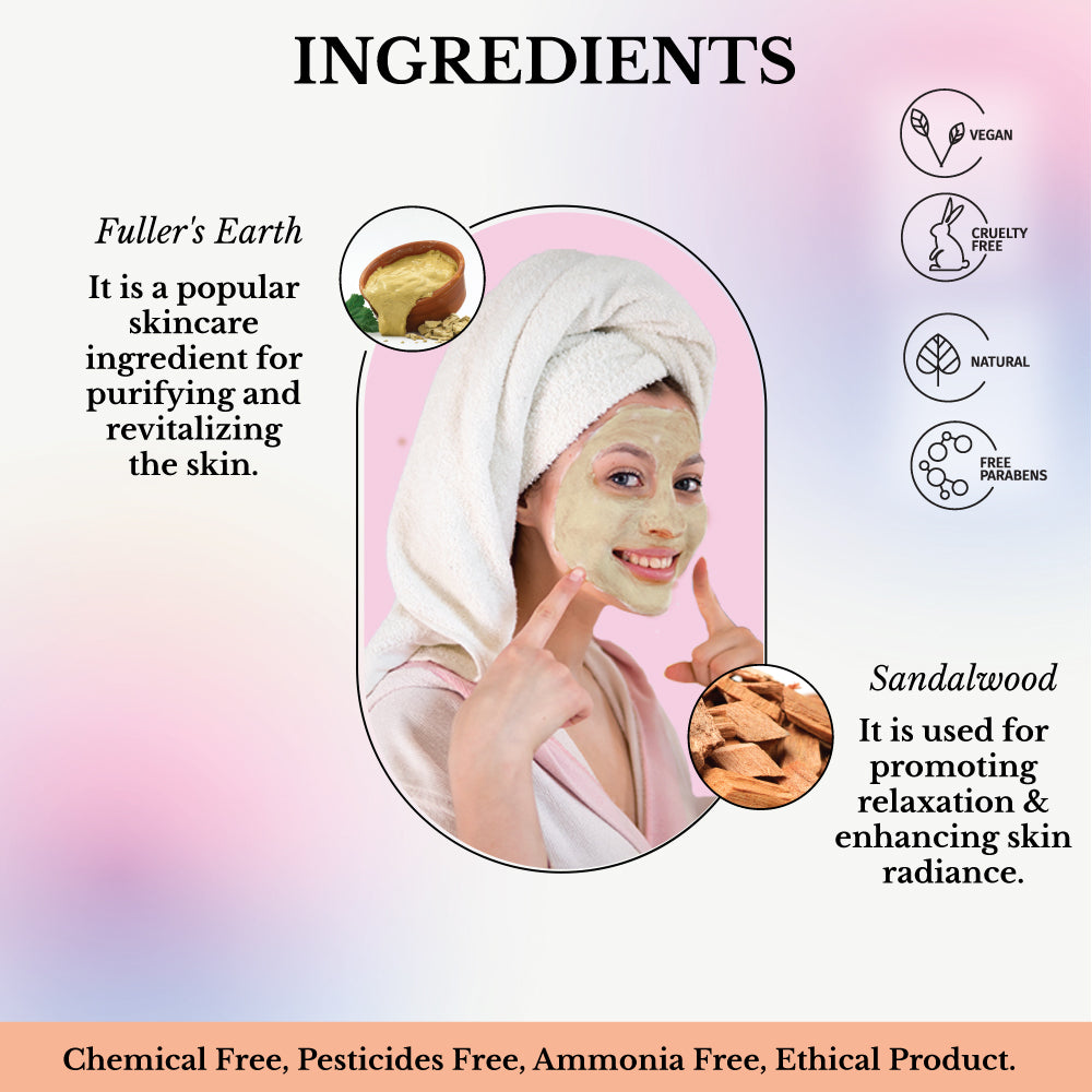 Face Glow- Fuller’s Earth w/ Sandalwood - 12 Individual Sachets of Multani Mitti (10 gm each)- Reusable Brush &amp; Tray Included-2