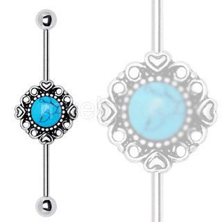 316L Stainless Steel Vintage Charm Industrial Barbell with Turquoise Stone-0