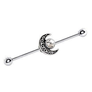 316L Stainless Steel Tribal Sun and Moon Industrial Barbell-0