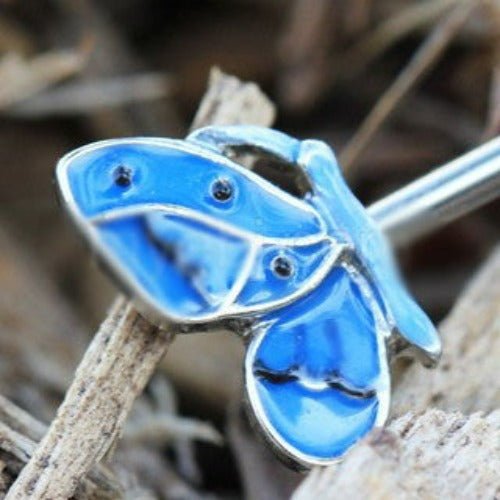 316L Stainless Steel Double Blue Butterfly Industrial Barbell-1