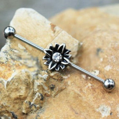 316L Stainless Steel Black Flower Industrial Barbell-0