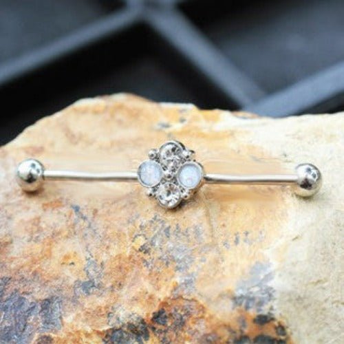 316L Stainless Steel Jeweled Flower Industrial Barbell-0