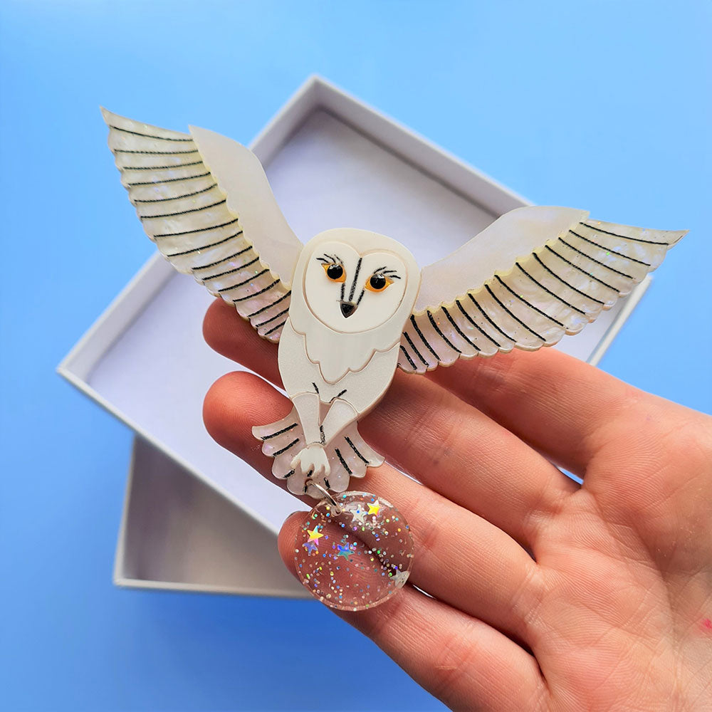 Jareth The White Barn Owl Brooch by Cherryloco Jewellery-3