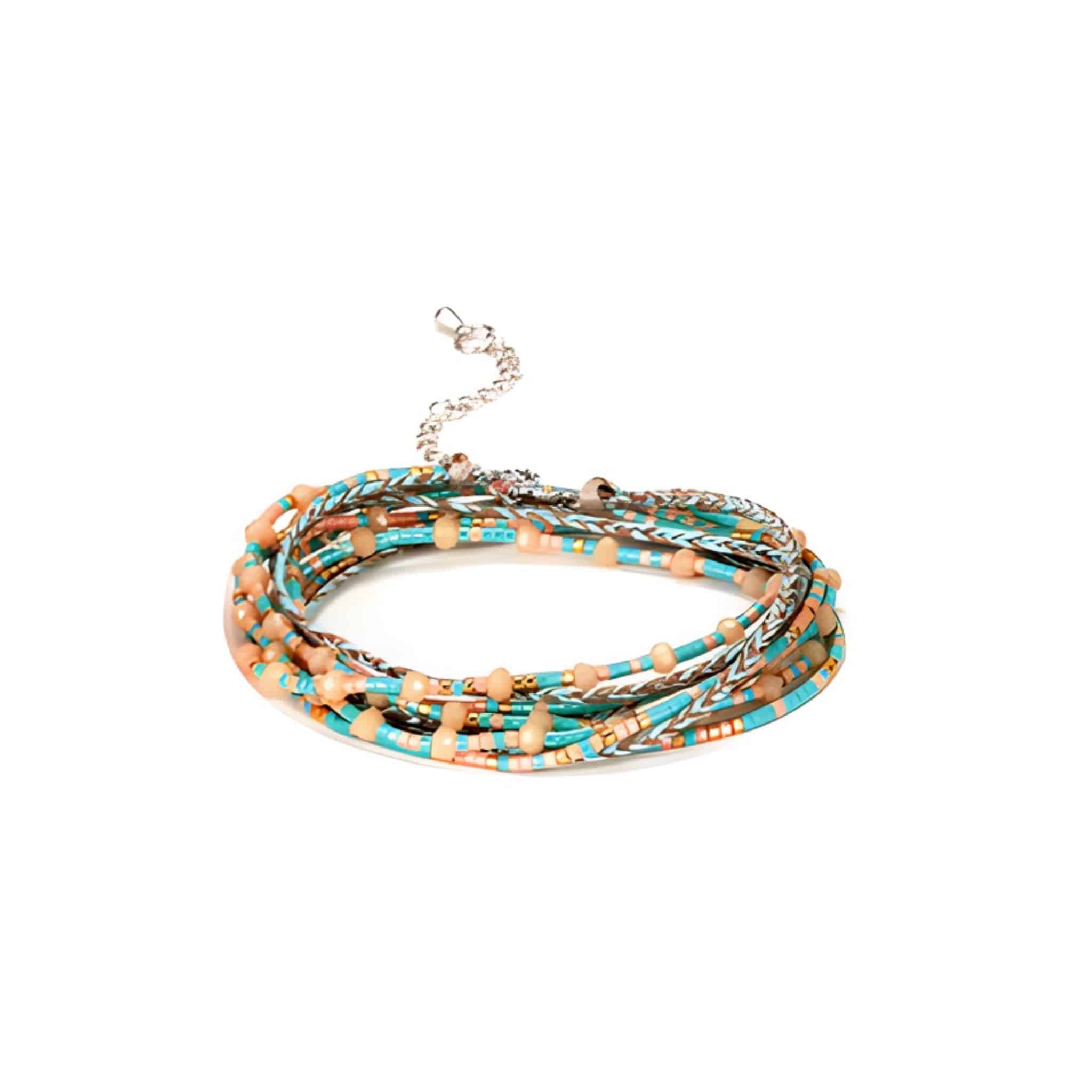 Coastal Harmony Wrap Bracelet / Necklace | Ceramic &amp; Glass Beads