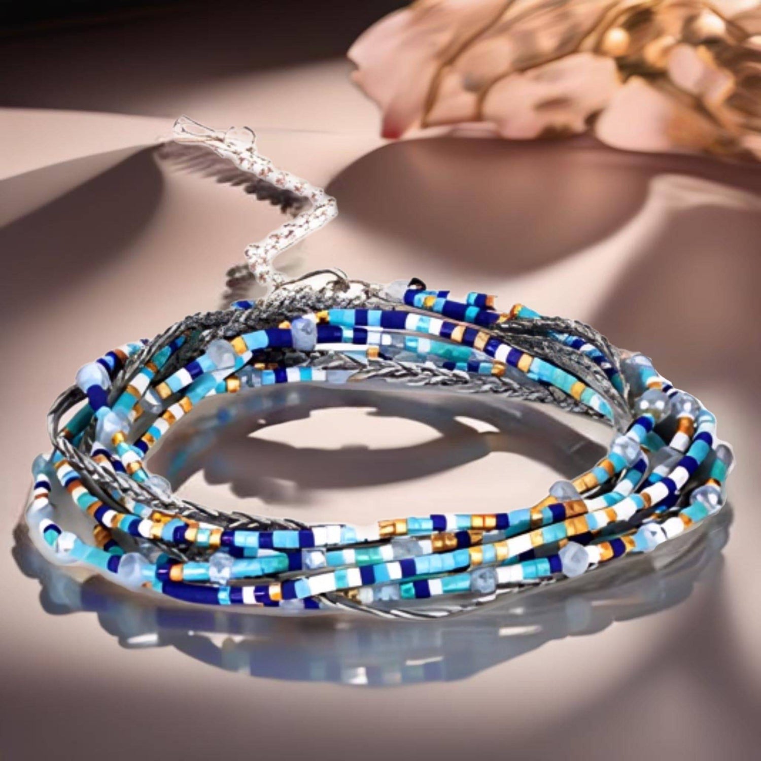 Majestic Blue Fusion Wrap Bracelet / Necklace | Ceramic &amp; Glass Beads