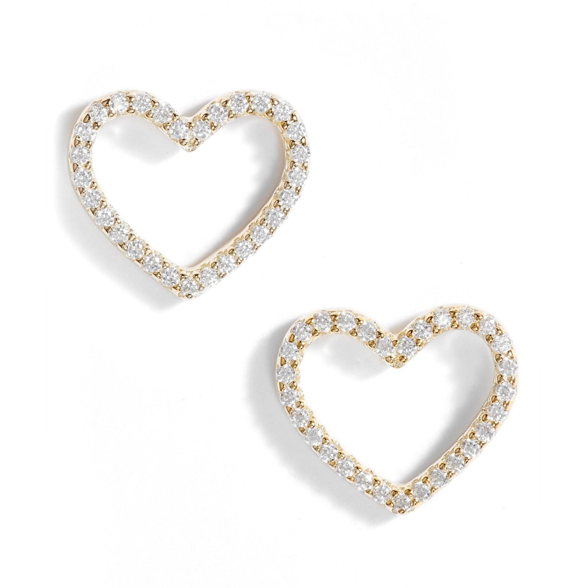 Pave Crystal Open Heart Stud Earrings | Sterling Silver &amp; CZ