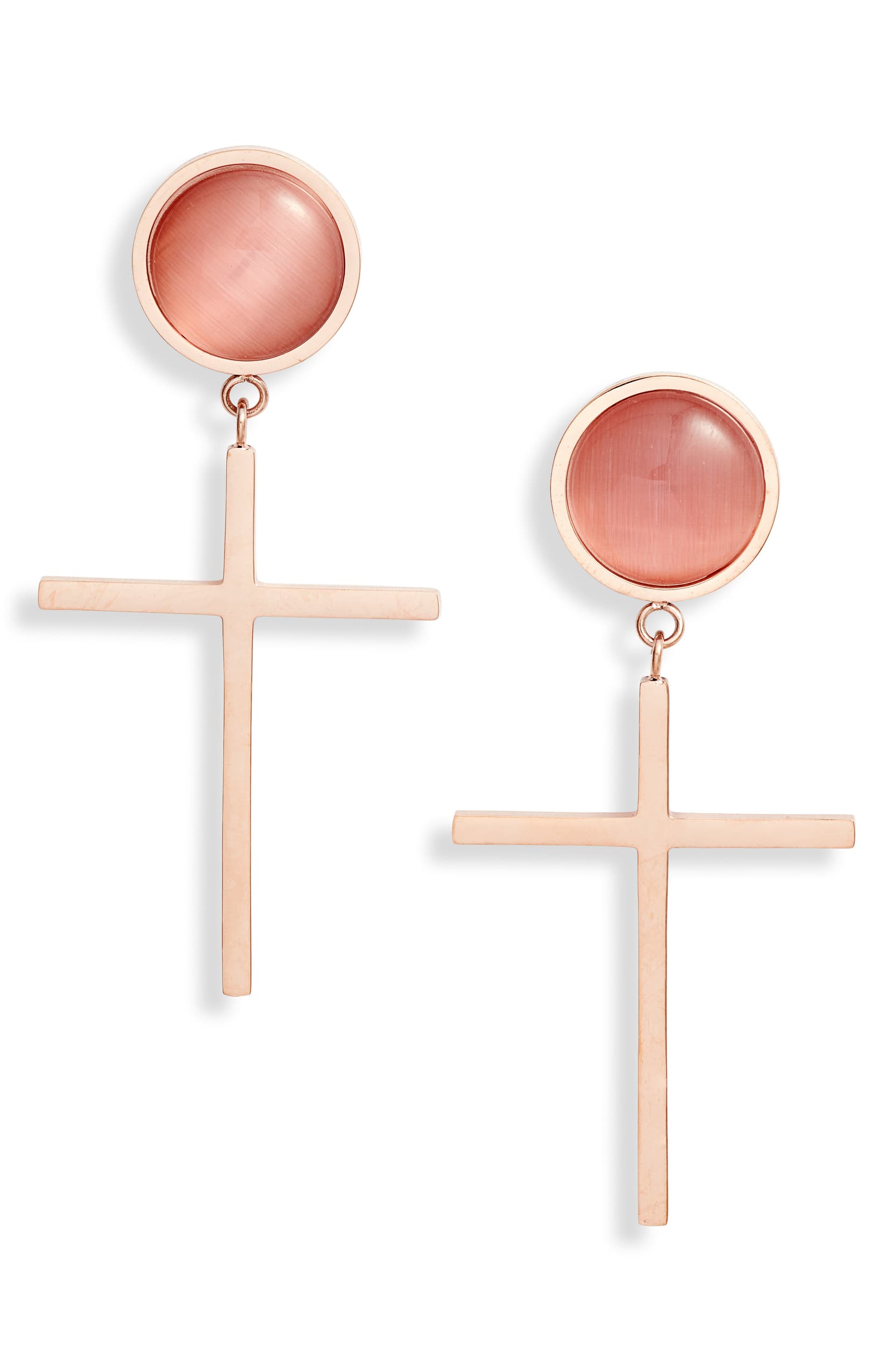 Gemstone Cross Drop Earrings | Stainless Steel | More Colors Available