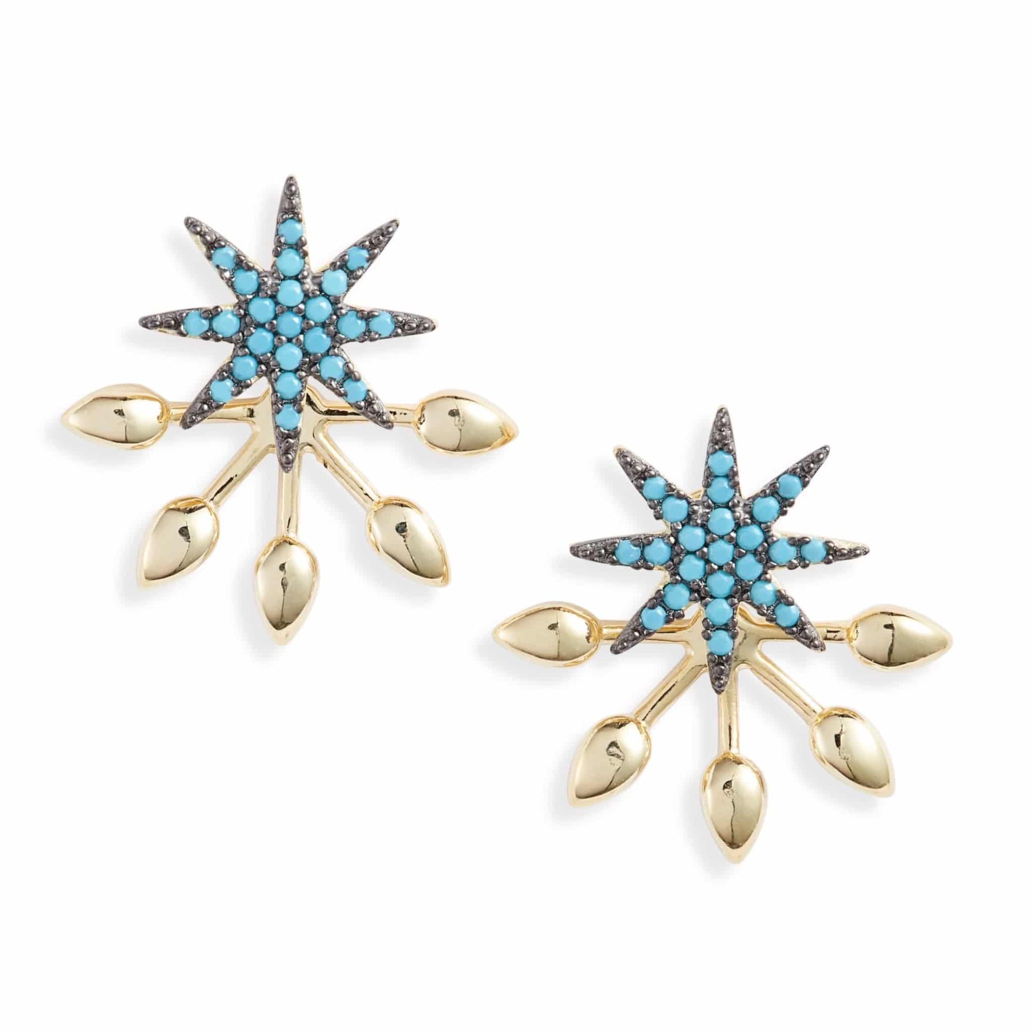 Turquoise Starburst Stud Earrings | Stainless Steel &amp; CZ | More Colors Available