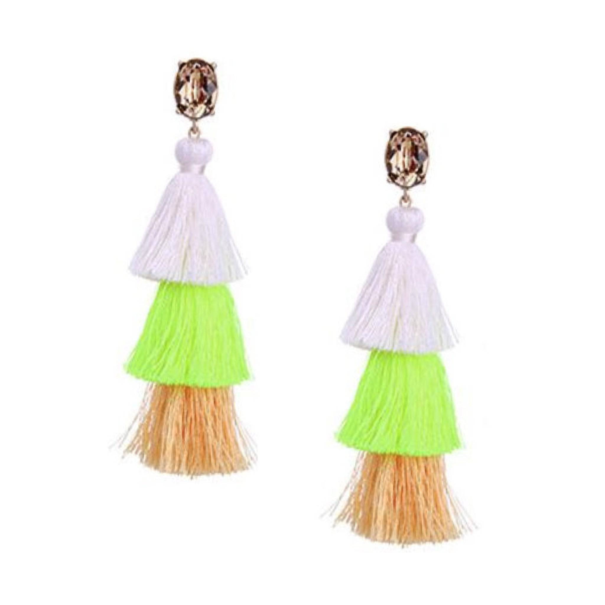 Crystal Layered Tassel Earrings | More Colors Available