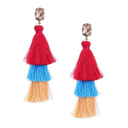 Crystal Layered Tassel Earrings | More Colors Available