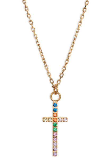 Crystal Cross Pendant Necklace | Stainless Steel &amp; CZ | More Colors Available