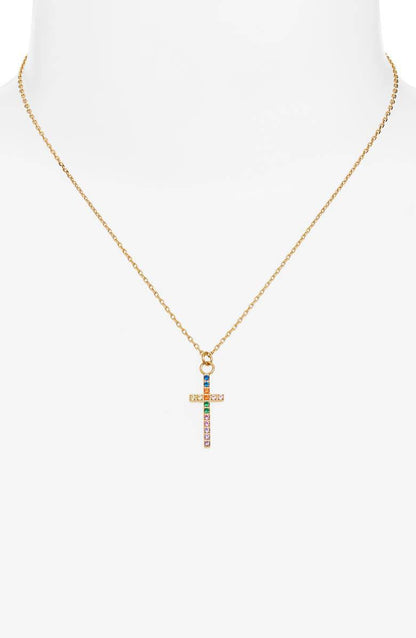 Crystal Cross Pendant Necklace | Stainless Steel &amp; CZ | More Colors Available