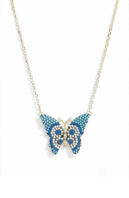 Butterfly Pave Charm Necklace | Gold-Toned Stainless Steel &amp; CZ