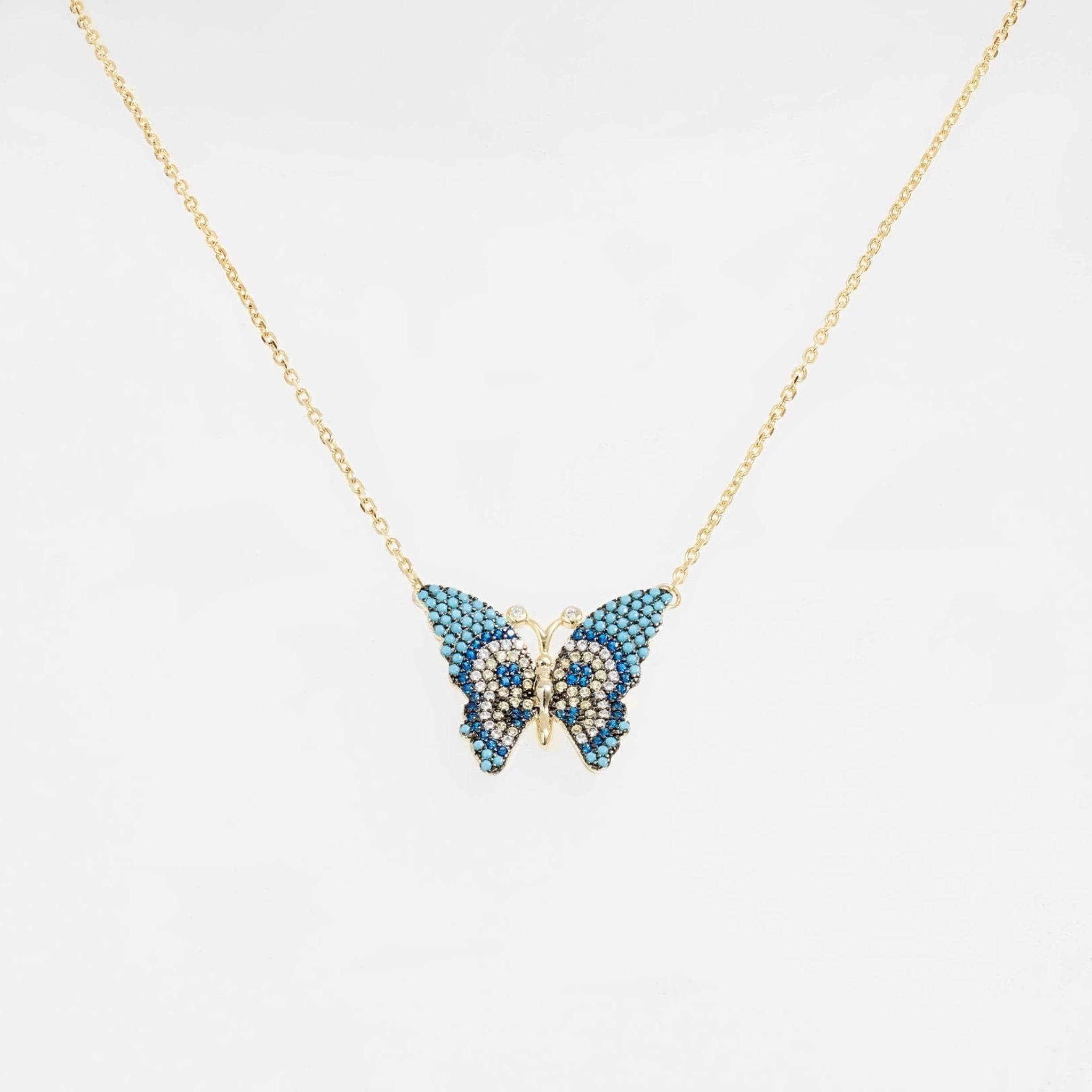 Butterfly Pave Charm Necklace | Gold-Toned Stainless Steel &amp; CZ