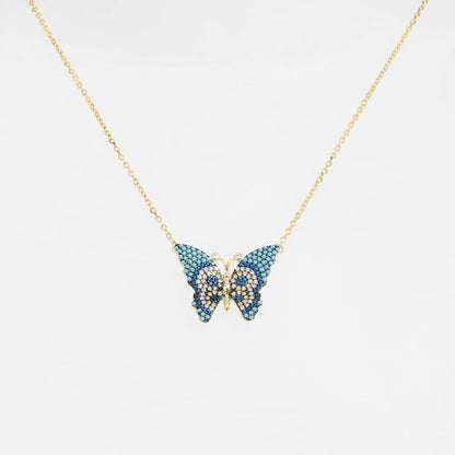 Butterfly Pave Charm Necklace | Gold-Toned Stainless Steel &amp; CZ