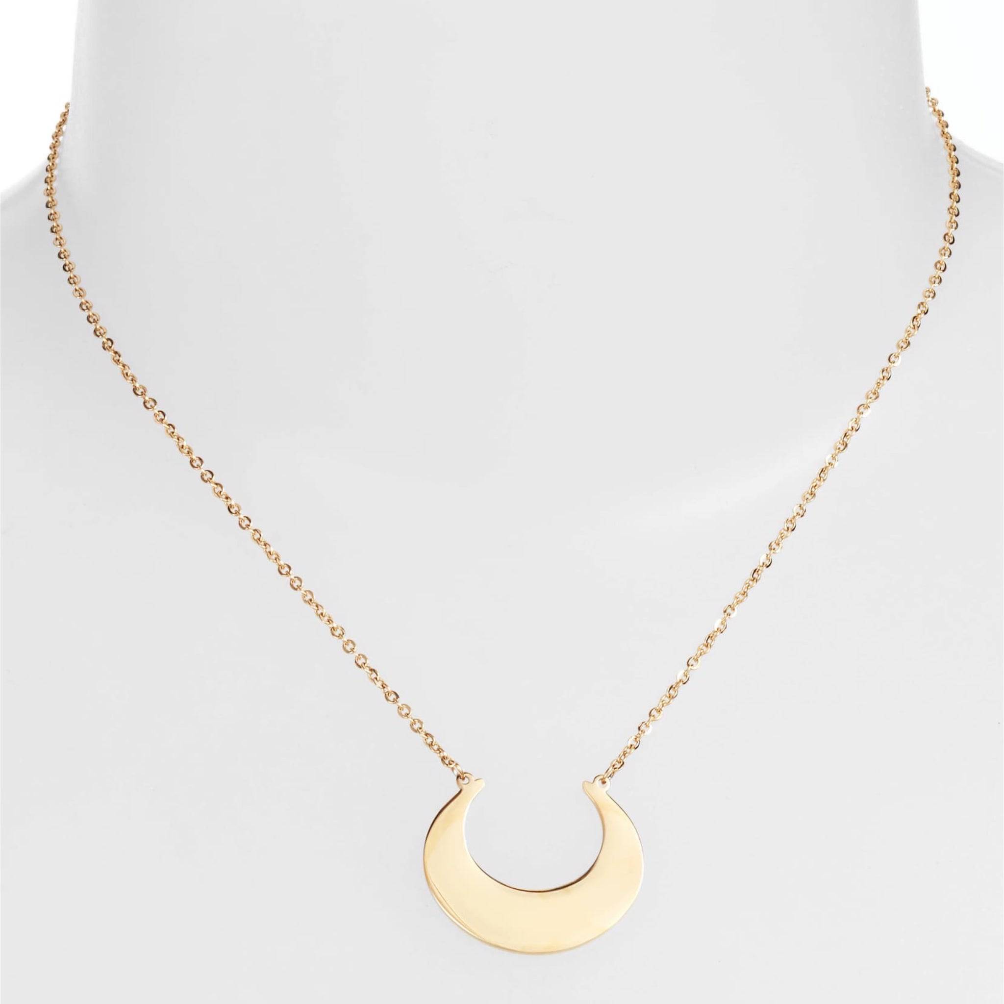 Gold Solid Crescent Focal Necklace | Stainless Steel