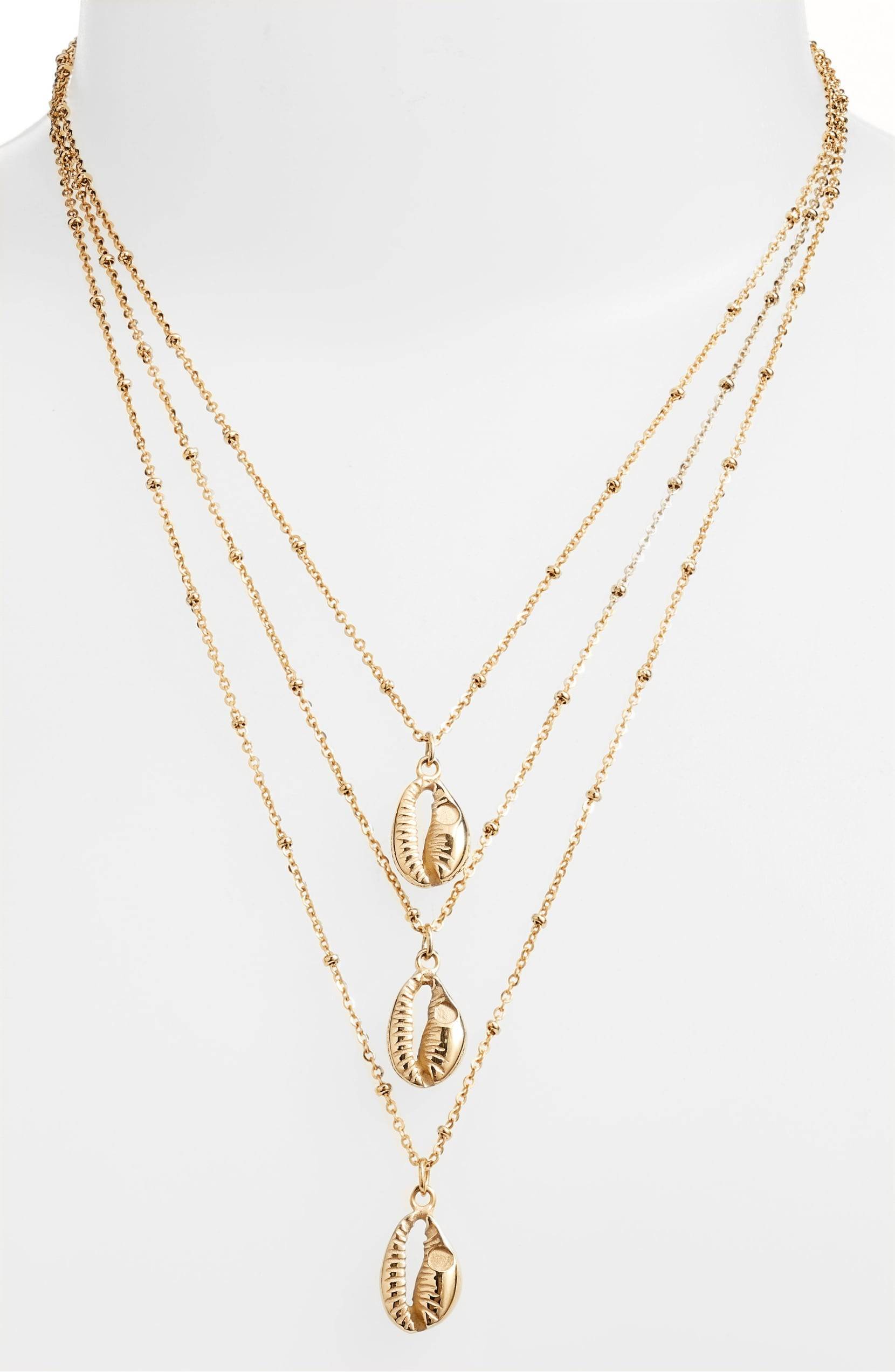 Triple Strand Shell Necklace | Gold-Tone Stainless Steel